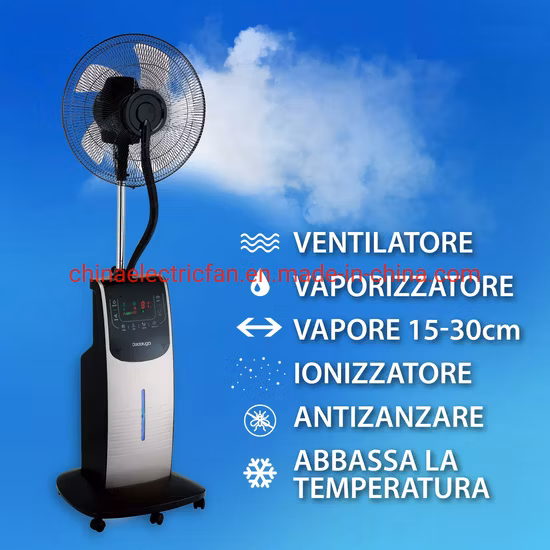 Luftkühlungsventilator für den Innenbereich, Kühler, elektrischer Wasserspray, für den Hausgebrauch, oszillierende Nebelventilatoren, Standventilator mit Nebelwasserspray